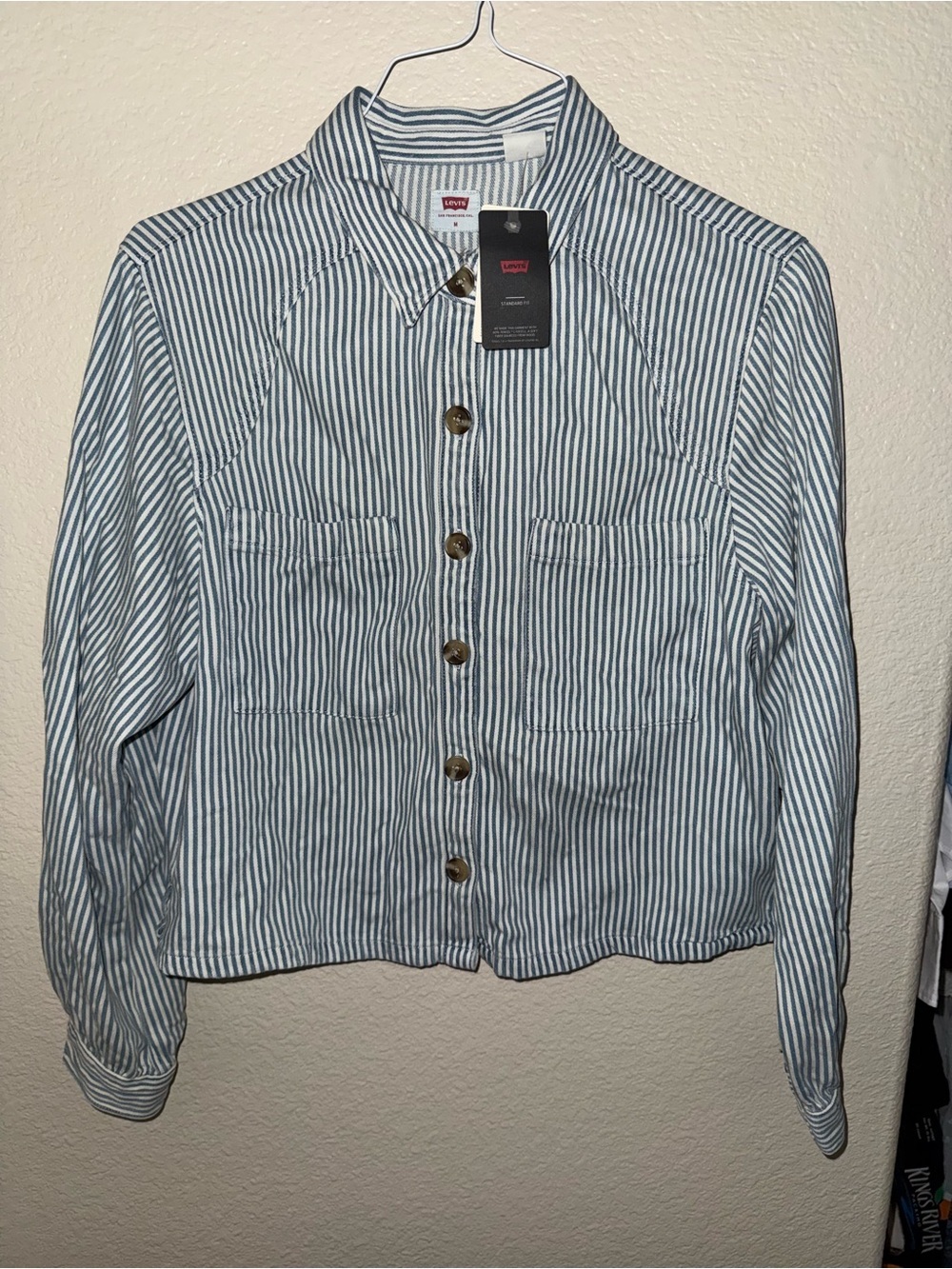 Levi's Blue & White Vertical Stripe Shirt Jacket